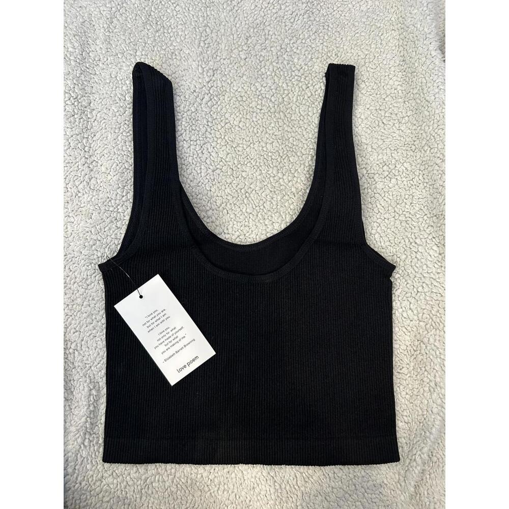 Love Poem Black Ribbed Crop Tank Top Size M/L - Picture 3 of 4